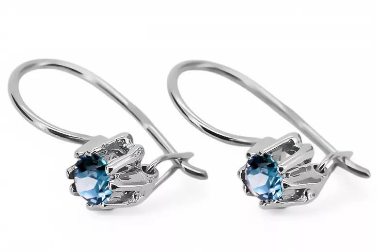 925 sidabras 14k 583 Aquamarine auskarai vec053s Rusų Tarybinis TSRS Vintažiniai amatai Art Deco style